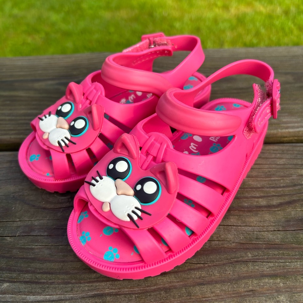 Mini Melissa Hot Pink Kitty Cat Rubber Jelly Sandals 8
